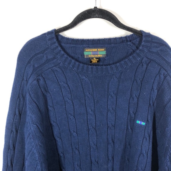 Vintage Alexander Julian Colours navy blue cable net sweater size xl - Picture 2 of 10